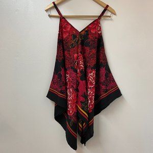 Unique Spectrum Red Floral Flowy  Asymmetrical Sleeveless Top - Size S